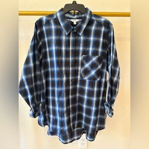 Women’s navy blue black and white plaid flannel shirt XXXL 20